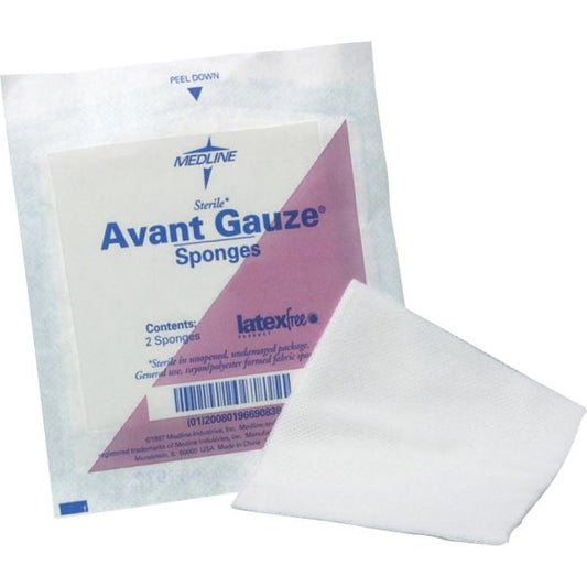 Medline Sterile Avant Gauze Sponges 3" x 3" - 4 Ply - 40/ Box - Polyester/Rayon - White