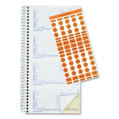 Rediform Wirebound Message Book, Two-Part Carbonless, 5 x 2.75, 4/Page, 400 Forms, 120 Labels