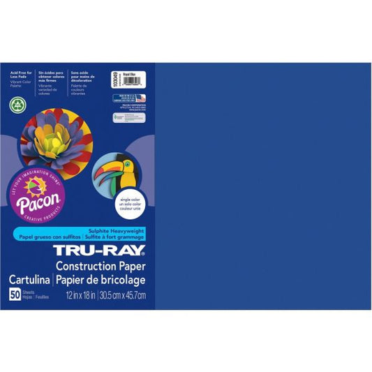 Pacon Tru-Ray Construction Paper, 76 lb Text Weight, 12 x 18, Royal Blue, 50/Pack