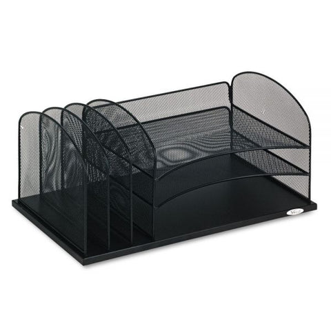 Safco Onyx Desk Organizer with Three Horizontal and Three Upright Sections, Letter Size Files, 19.5 x 11.5 x 8.25, Black