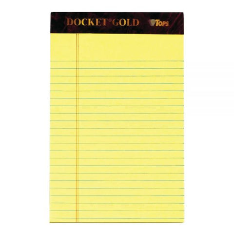 TOPS Docket Gold Premium Writing Pads, 5" x 8", Jr. Legal Rule, Canary, 50 Sheets Per Pad, Pack Of 6 Pads