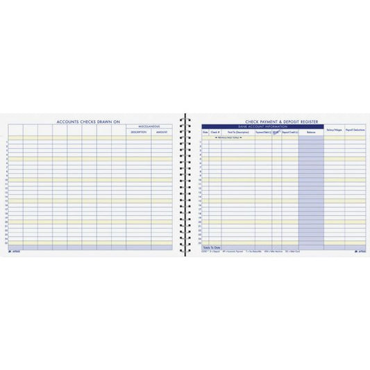 Adams Check Payment & Deposit Register 8.50" x 11" - 96 Sheets/ Book - Wire Binding - Blue Cover - 1 Each