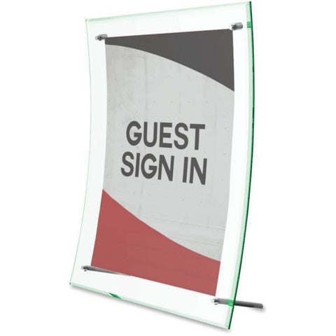 Deflecto Superior Image Curved Sign Holder, 13 1/16"H x 10 11/16"W x 3 3/8"D, Clear/Green