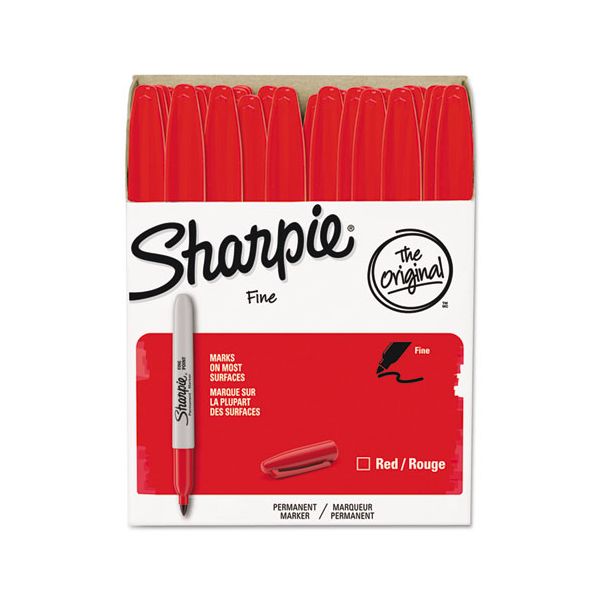 Sharpie Fine Tip Permanent Marker Value Pack, Fine Bullet Tip, Red, 36/Pack