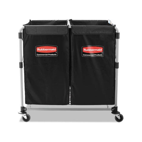 Rubbermaid Commercial Two-Compartment Collapsible X-Cart, Synthetic Fabric, 2.49 cu ft Bins, 24.1" x 35.7" x 34", Black/Silver