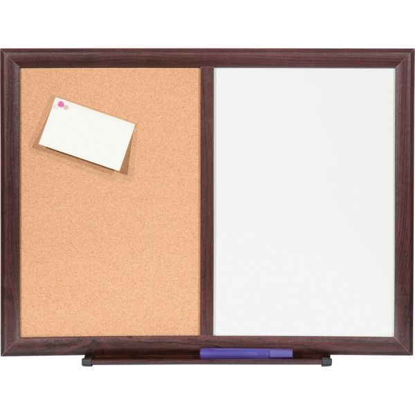 Lorell Combo Dry-Erase/Bulletin Board 24" x 18" - Melamine White Board Surface - Natural Cork Surface - Wood Frame