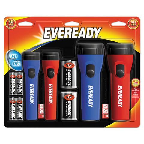 Eveready LED Economy Flashlight, AA/D, Black/Blue/Red