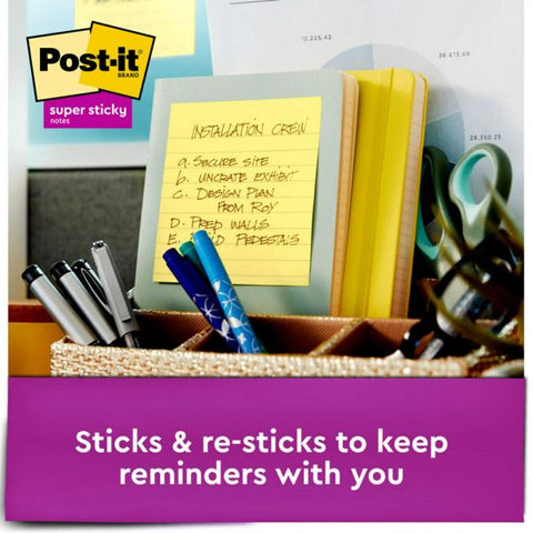 Post-it Ruled/Lined Super Sticky Pop-Up Notes 4" x 4" - Canary Yellow - 90 Sheets/ Pad - 5 Pads/ Pack