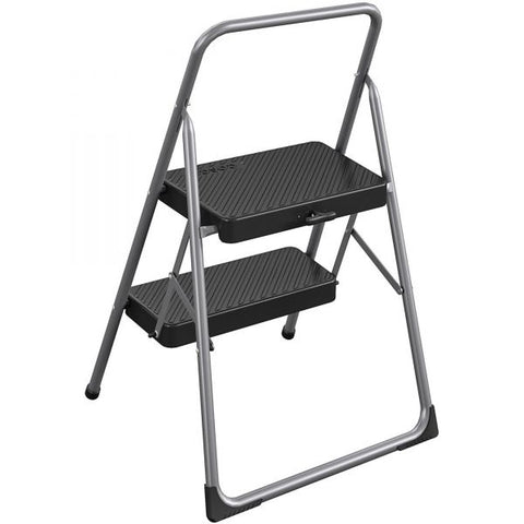 Cosco 2-Step Folding Steel Step Stool, 200 lb Capacity, 28.13" Working Height, Cool Gray