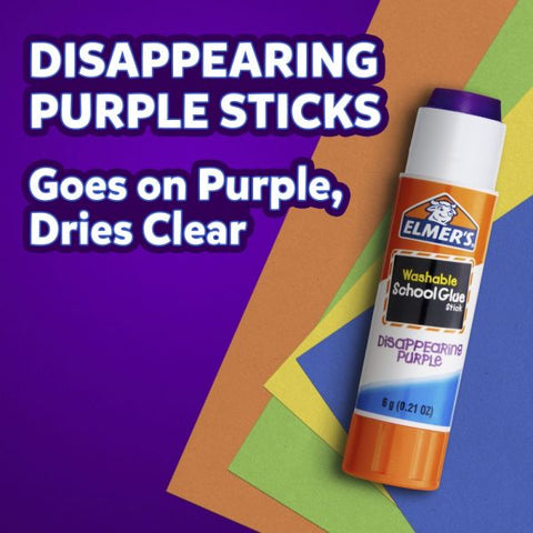 Elmer's Washable Disappearing Purple School Glue Sticks, 0.21 Oz., Pack Of 6 + 2 Bonus Sticks