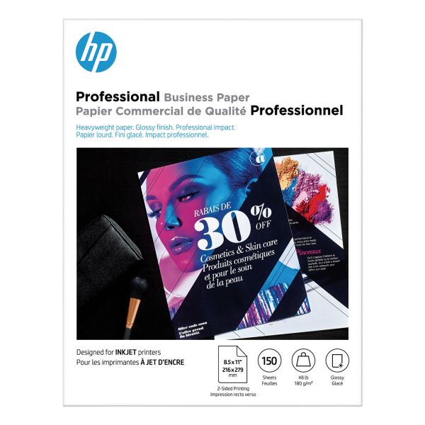 HP Inkjet Brochure Paper, 98 Bright, 48 lb Bond Weight, 8.5 x 11, White, 150/Pack