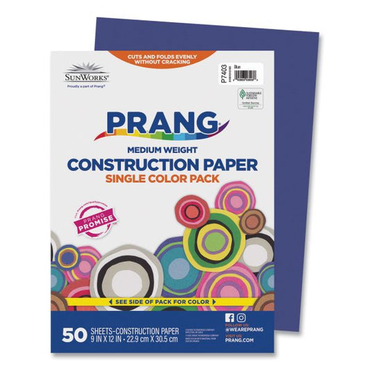 Prang SunWorks Construction Paper, 50 lb Text Weight, 9 x 12, Blue, 50/Pack