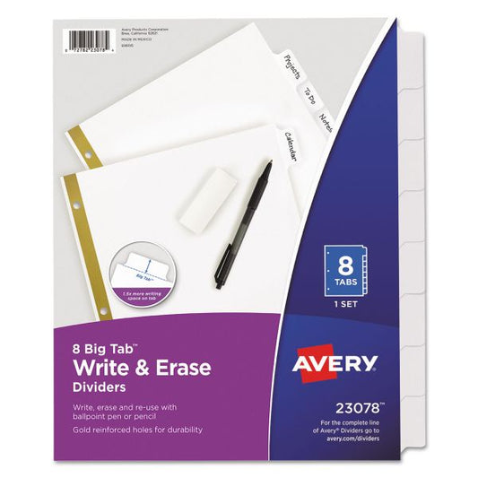 Avery Write & Erase Big Tab Paper Dividers, 8-Tab, White Tab, Letter, 1 Set