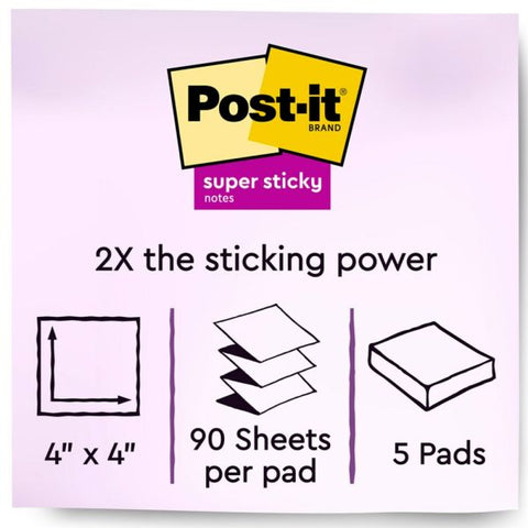 Post-it Ruled/Lined Super Sticky Pop-Up Notes 4" x 4" - Canary Yellow - 90 Sheets/ Pad - 5 Pads/ Pack