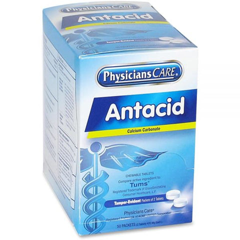 PhysiciansCare Antacid Calcium Carbonate Medication, Two-Pack, 50 Packs/Box