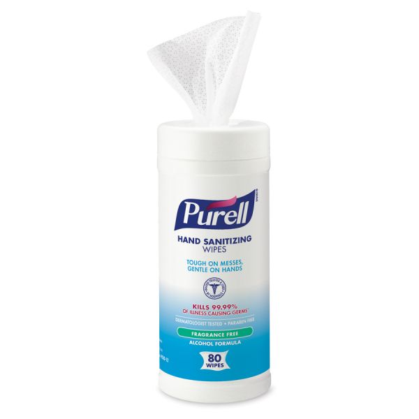 Purell Alcohol Hand Sanitizing Wipes 6" x 7" - 80 Wipes/ Canister - 1 Canister