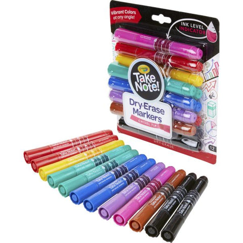 Take Note! Dry Erase Markers Chisel Marker Point Style - Assorted - 12 / Pack