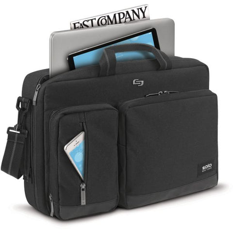 Solo Urban Hybrid Briefcase, Fits Devices Up to 15.6", Polyester, 5 x 17.25 x 17.24, Black Damage Resistant - Shoulder Strap - 12.5" Height x 17" Width x 5" Depth - 1 Each