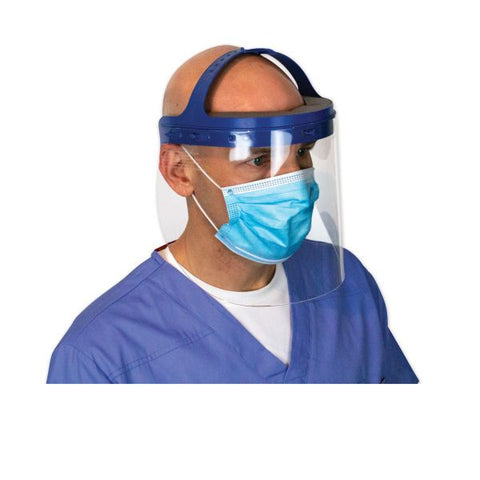 Suncast Commercial Fully Assembled Full Length Face Shield with Head Gear, 16.5 x 10.25 x 11, Clear/Blue, 16/Carton