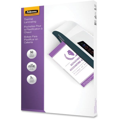 Fellowes Laminating Pouches, 3mil, 9 x 14 1/2, 50/Pack