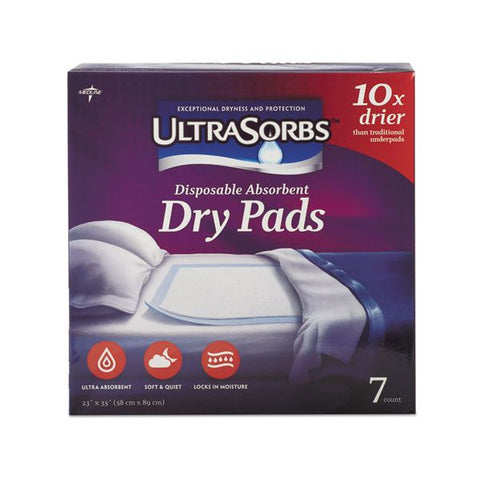 Medline Ultrasorbs Disposable Dry Pads, 23" x 35", Blue, 7/Box