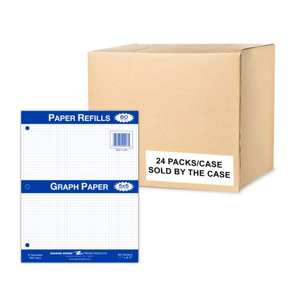 Filler Paper 8.5"x11" 5x5 Graph Ruled Case of 24 Packs of Filler Paper, 8.5"x11", 80 sheets of smooth medium weight 15# White Paper, 3-Hole Punched, 5x5 graph Ruled