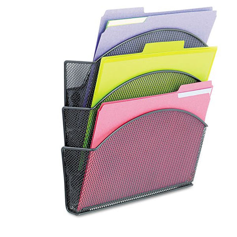 Safco Onyx Magnetic Mesh Panel Accessories, 3 File Pocket, 13 x 4.25 x 13.5. Black