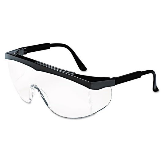 MCR Safety Stratos Safety Glasses, Black Frame, Clear Lens, 12/Box