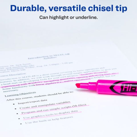 Avery HI-LITER Desk-Style Highlighters, Fluorescent Pink Ink, Chisel Tip, Pink/Black Barrel, Dozen