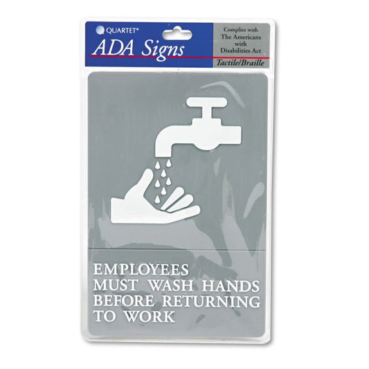 Headline Sign ADA Sign, EMPLOYEES MUST WASH HANDS... Tactile Symbol/Braille, 6 x 9, Gray