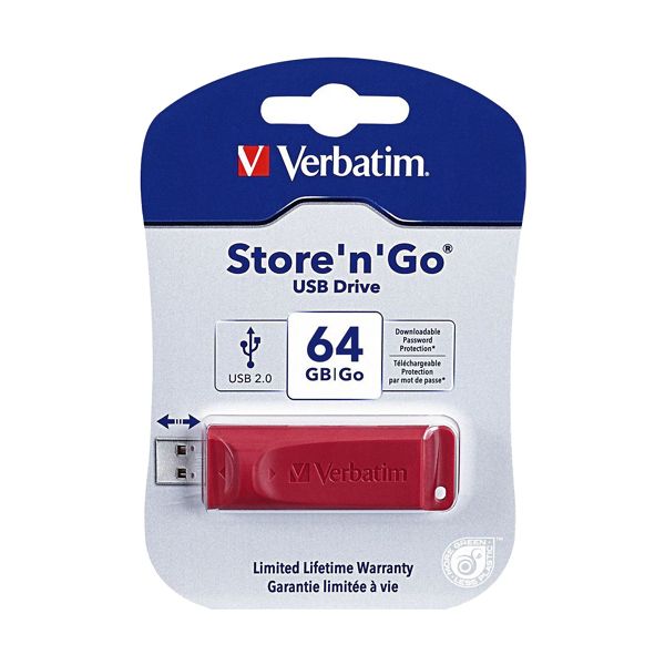 Verbatim Store 'n' Go USB Flash Drive, 64 GB, Red