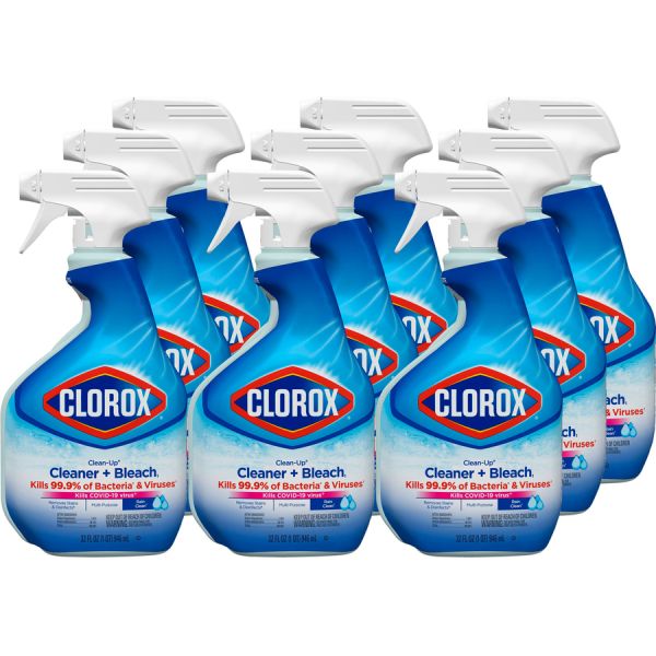 Clorox Clean-Up All Purpose Cleaner with Bleach Spray - 32 fl oz (1 quart) - Rain Clean Scent - 9 / Carton - Multi