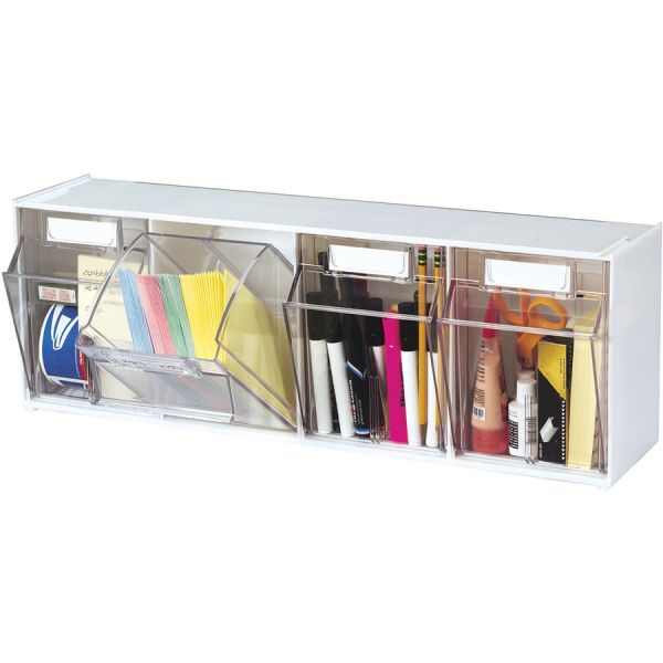 Deflecto Tilt Bin Interlocking Multi-Bin Storage Organizer 23.63" x 6.63" x 8.13" - 4 Compartments - White