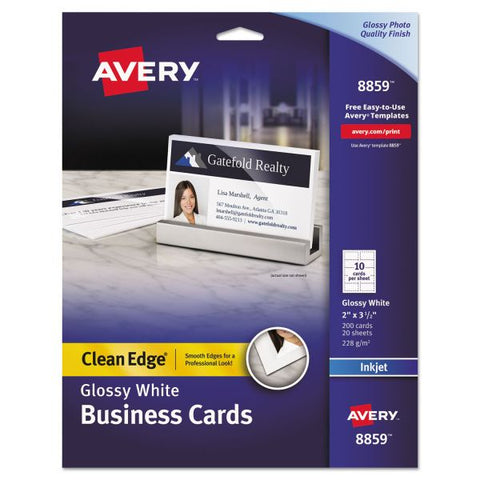 Avery True Print Clean Edge Business Cards, Inkjet, 2 x 3.5, Glossy White, 200 Cards, 10 Cards Sheet, 20 Sheets/Pack