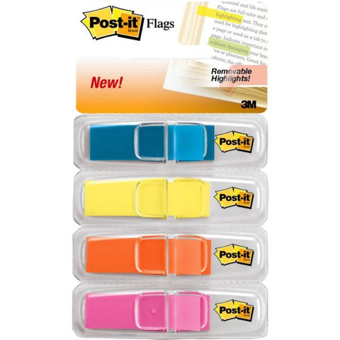 Post-it Flags Highlighting Page Flags, 4 Bright Colors, 0.5 x 1.75, 35/Color, 4 Dispensers/Pack