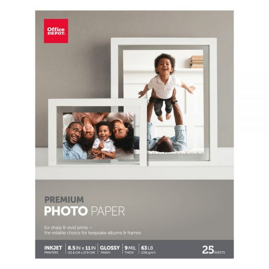 Premium Photo Paper, Gloss, Letter Size (8 1/2" x 11"), 9 Mil, Pack Of 25 Sheets