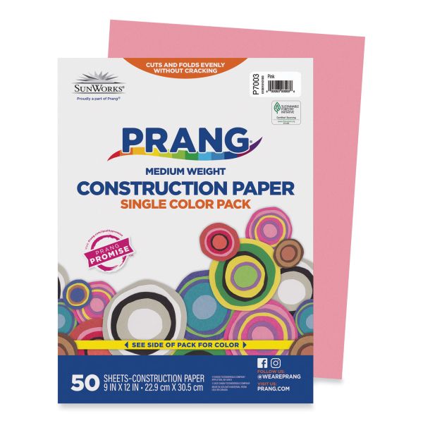 Prang SunWorks Construction Paper, 50 lb Text Weight, 9 x 12, Pink, 50/Pack