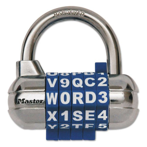 Master Lock Password Plus Combination Lock, Hardened Steel Shackle, 2.5" Wide, Chrome/Assorted