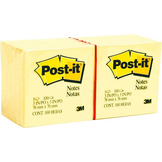 Post-it Notes Original Pads in Canary Yellow, 3" x 3", 100 Sheets/Pad, 12 Pads/Pack