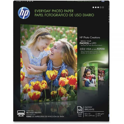 HP Everyday Photo Paper, 8 mil, 8.5 x 11, Glossy White, 50/Pack