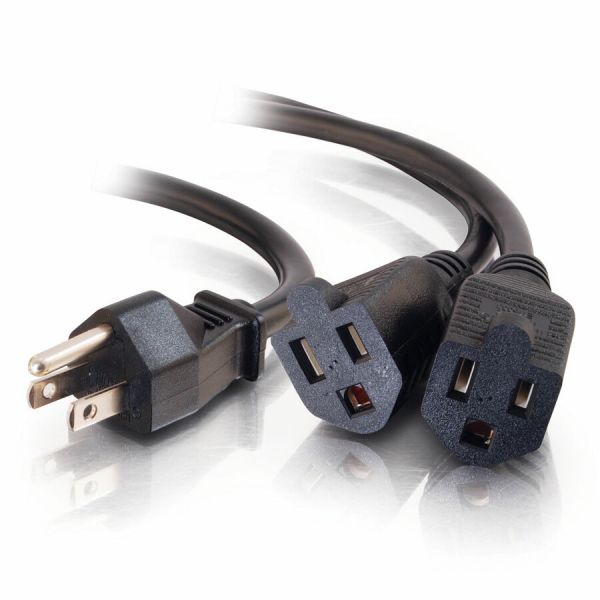 C2G 18in 1-to-2 Power Cord Splitter - 16 AWG - NEMA 5-15P to NEMA 5-15R 14"