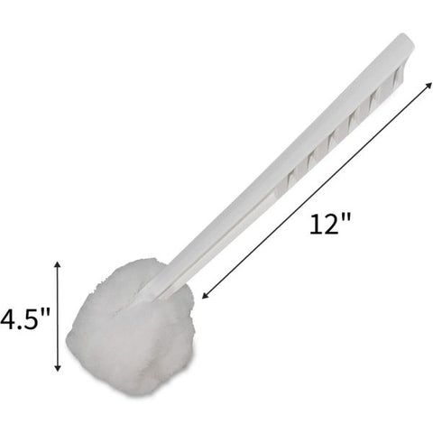 Genuine Joe Toilet Bowl Mop 4.50" Head - 12" Plastic Handle - Durable, Scrubber Strip, Acid Resistant - 25 / Carton - White