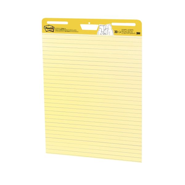 Post-it Super Sticky Easel Pad, 25" x 30", Yellow With Blue Lines, Pad Of 30 Sheets