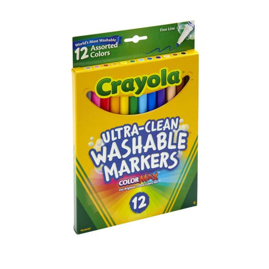 Crayola Ultra-Clean Washable Markers, Fine Bullet Tip, Assorted Colors, Dozen