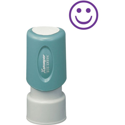 Xstamper Pre-Inked Specialty Smiley Face Stamp Message/Design Stamp - "GOOD" - 0.63" Impression Diameter - 100000 Impression(s) - Blue - Recycled - 1Each