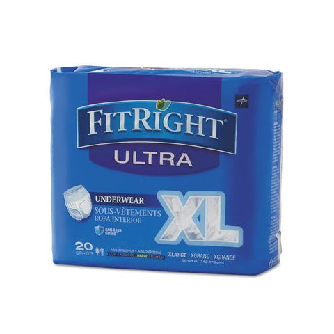 Medline FitRight Ultra Protective Underwear, X-Large, 56" to 68" Waist, 20/Pack