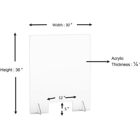 Lorell Social Distancing Barrier w/Cutout 30" Width x 7" Depth x 36" Height - 1 Each - Clear - Acrylic