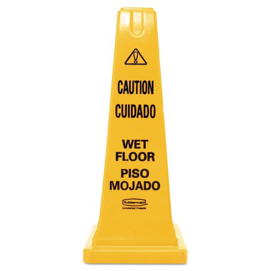 Rubbermaid Commercial Multilingual Wet Floor Safety Cone, 10.55 x 10.5 x 25.63, Yellow