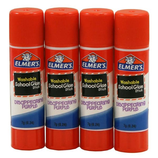 Elmer's Washable School Glue Sticks, 0.24 oz, Applies Purple, Dries Clear, 4/Pack