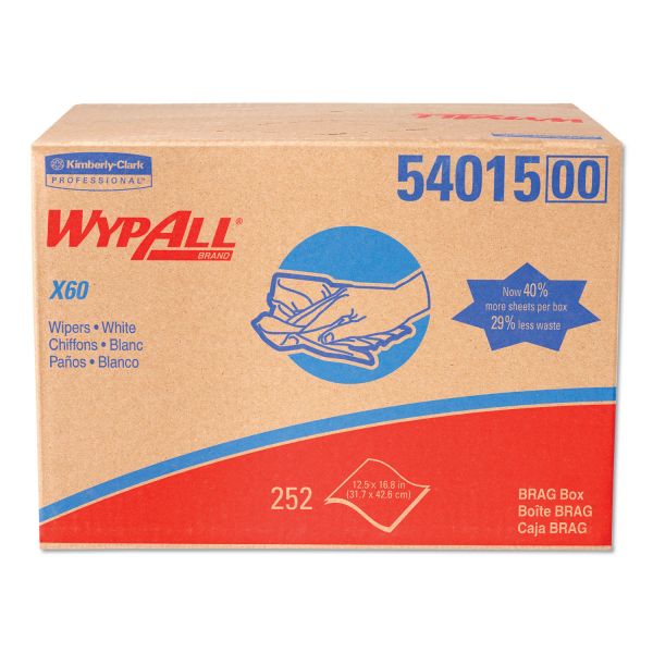 WypAll General Clean X60 Cloths, 12.5 x 16.8, White, 252/Carton 11.10" x 16.80" - White - Cloth - Absorbent - 252 Per Box - 1 / Carton